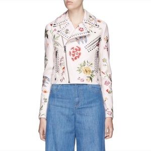 Alice + Olivia White Embroidered Leather Jacket